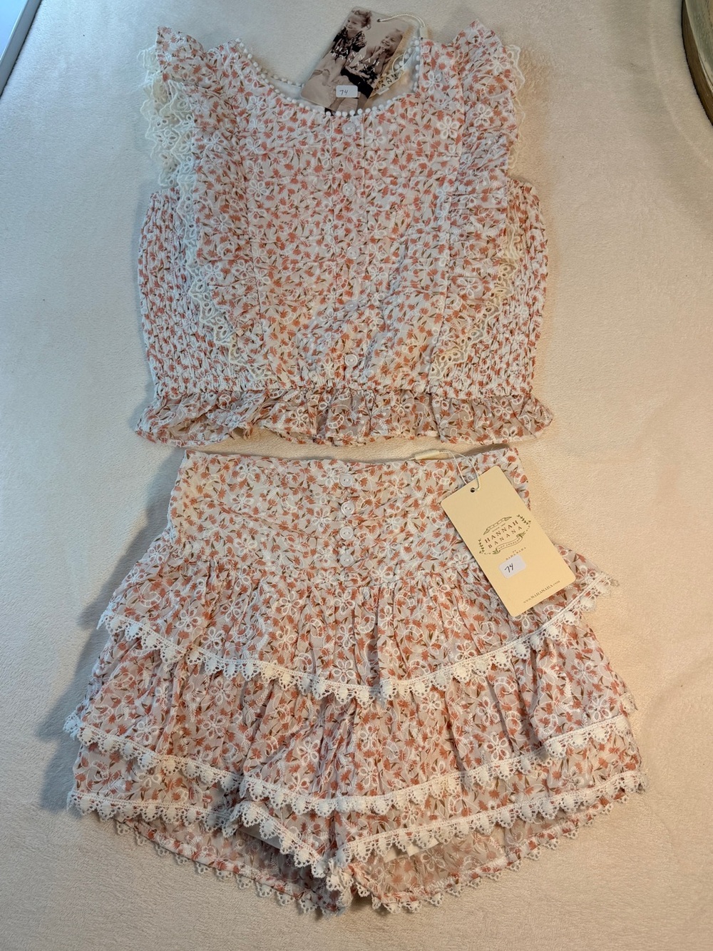 Hannah Banana GIRLS Pink Floral LaceTrim  Set Top size 10 bottom size 8 NEW NWT